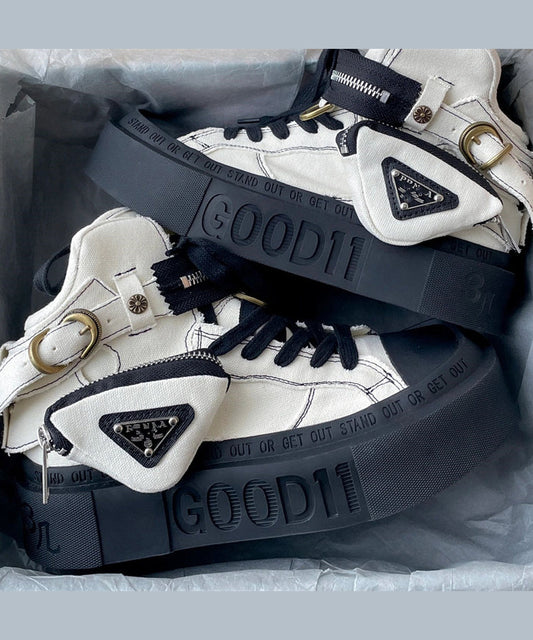 Botas de plataforma con cordones y empalme de lona azul de moda