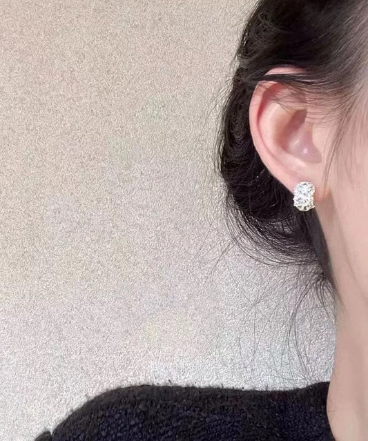 Pendientes de aro en forma de C con circonitas de aleación de cobre azul de moda