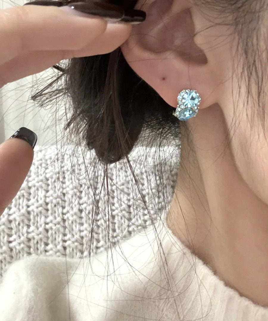 Pendientes de aro en forma de C con circonitas de aleación de cobre azul de moda