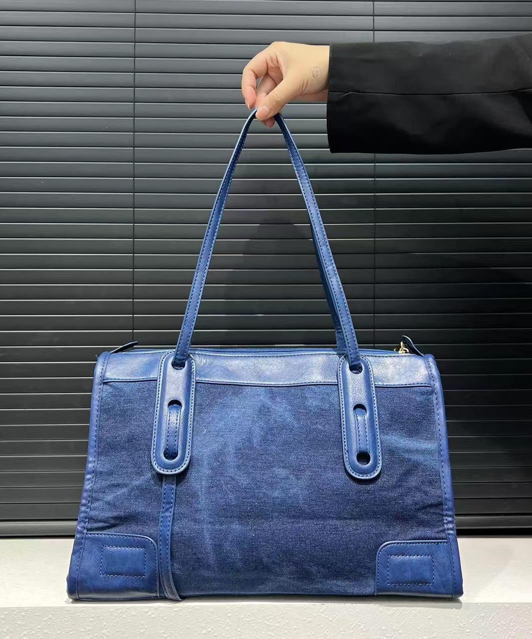 Fashion Blue Sequins Patchwork Denim Shoulder Bags