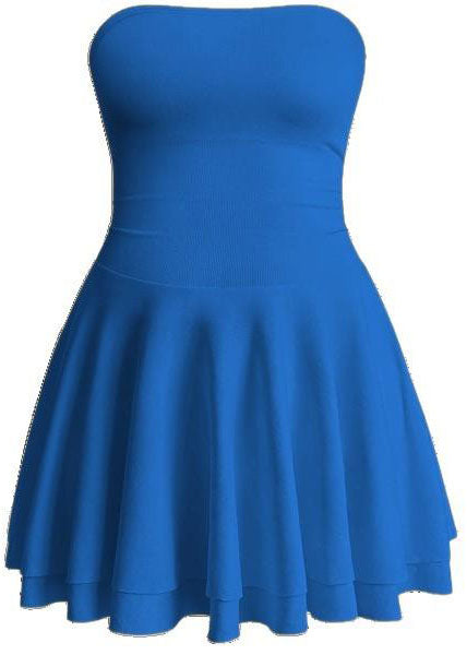Fashion Blue Strapless Layered Built-In Shorts Mini Dress Summer