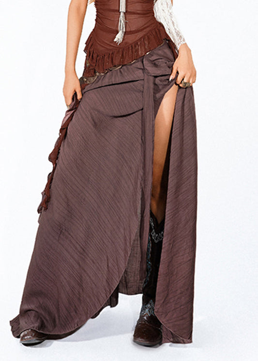 Fashion Chocolate Ruffled Asymmetrical Skirts Summer