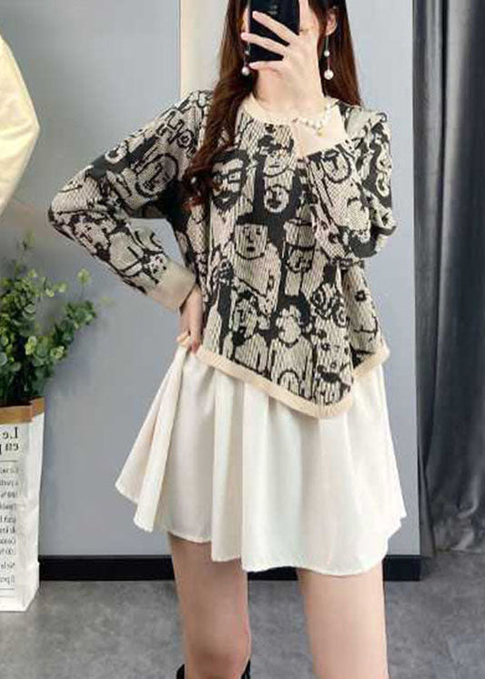 Fashion Chocolate asymmetrisches Design Patchwork Print Herbst Strickpullover