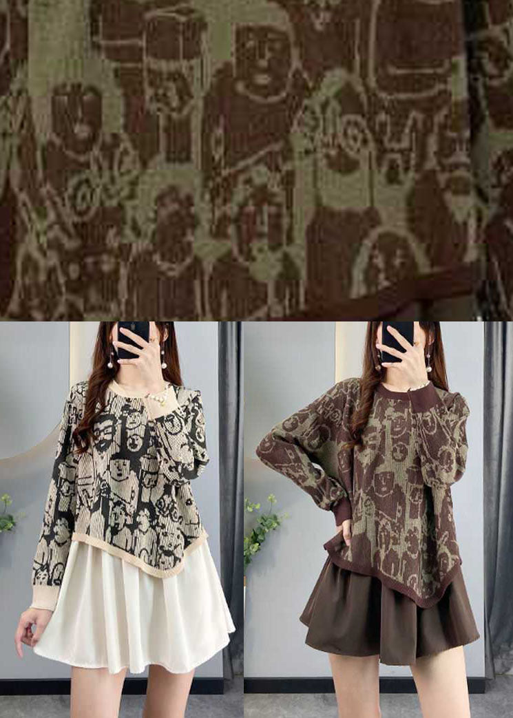 Fashion Chocolate asymmetrisches Design Patchwork Print Herbst Strickpullover