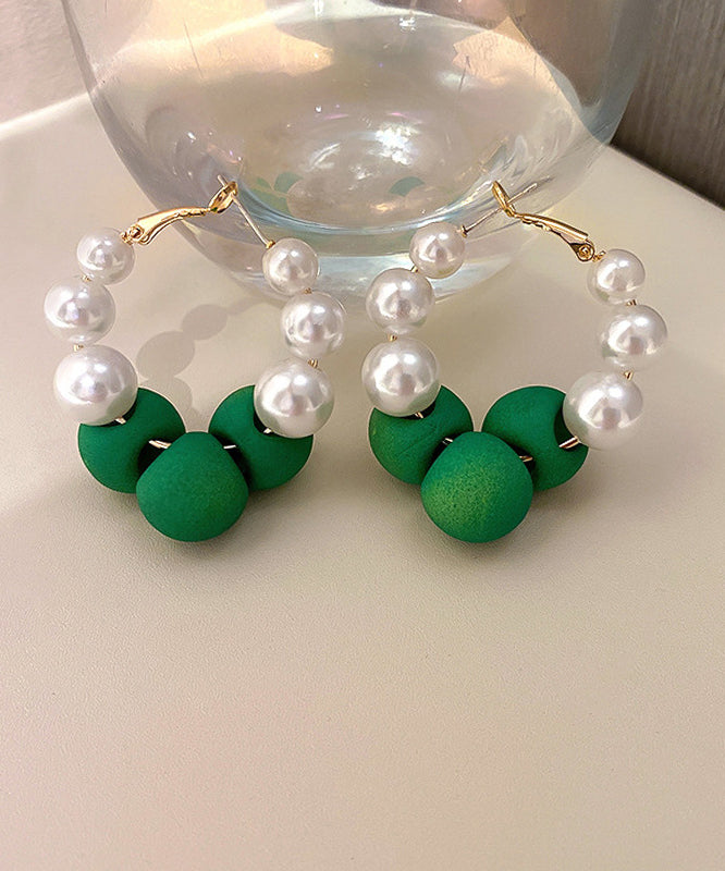 Pendientes de aro con círculos de perlas de aleación de plata de ley con bloques de colores a la moda