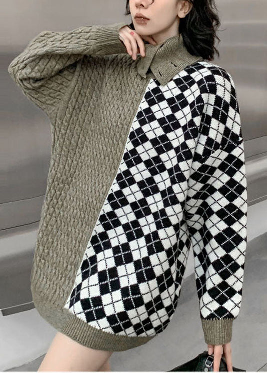 Mode Colorblock Rollkragen Patchwork Zopfmuster Pullover Tops Winter