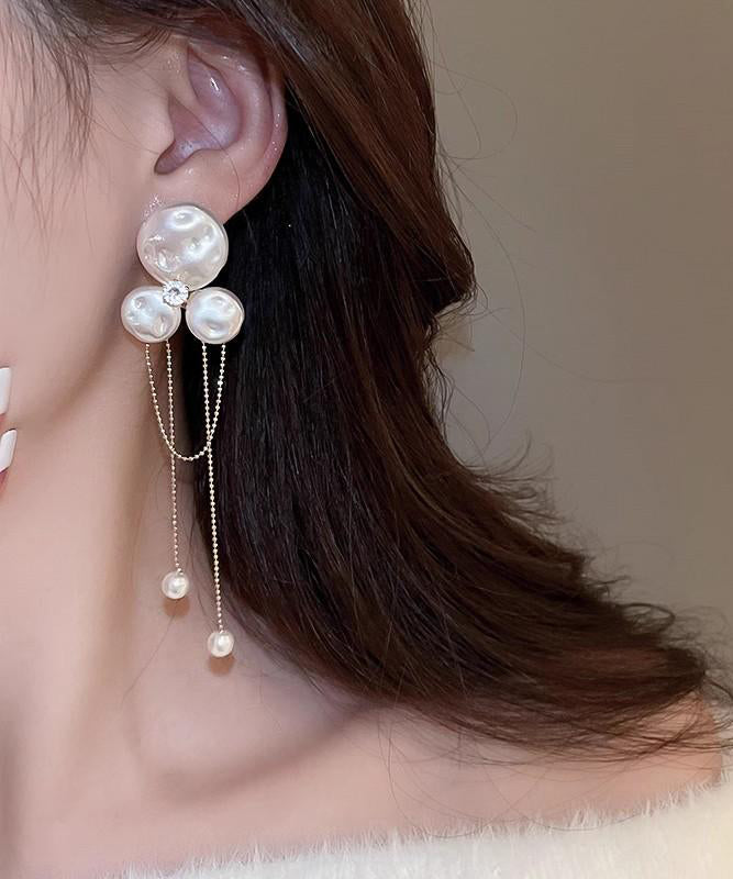 Fashion Gold Alloy Floral Pear Tassel Drop Earrings
