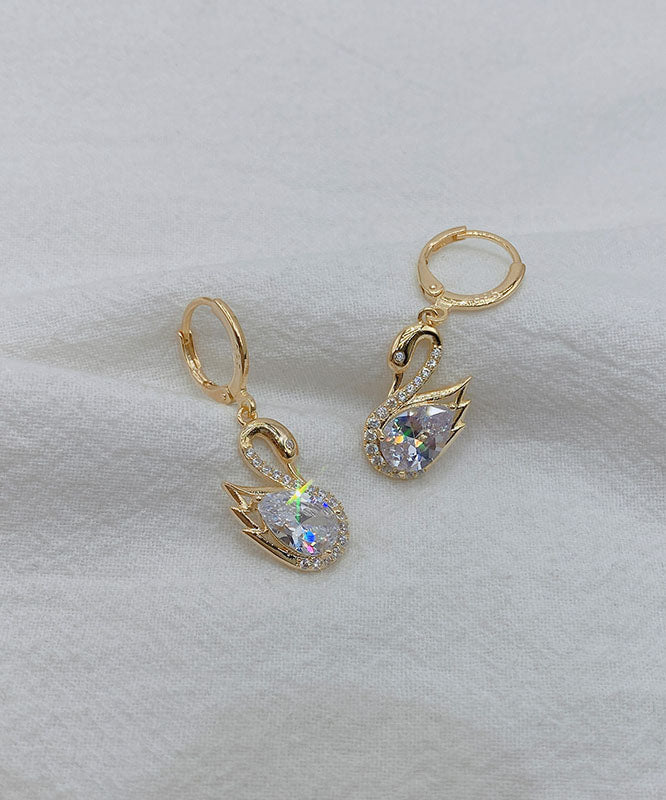 Mode Gold Legierung Zirkon Kristall Schwan Tropfen Ohrringe