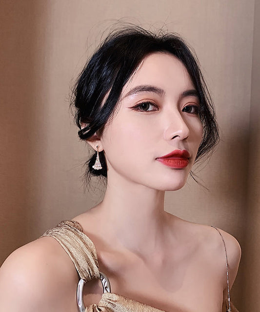 Fashion Gold Copper Alloy Pearl Fan-Shaped Drop Earrings