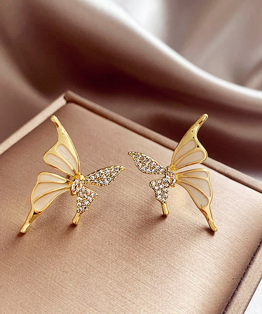 Pendientes de mariposa con circonitas de aleación de cobre y oro de moda