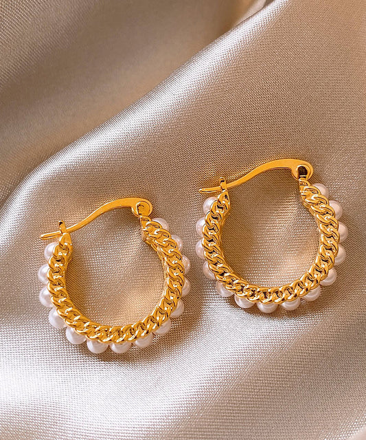Pendientes de aro con perlas doradas y cobre dorado