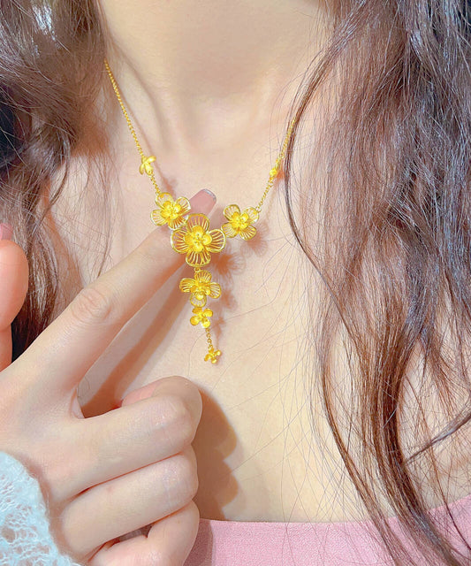 Mode Gold Sterling Silber Overgilt Aushöhlen Floral Anhänger Halskette