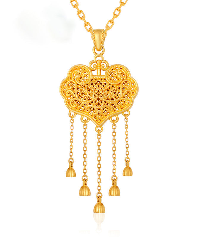 Mode Gold Sterling Silber Overgild Glück Schloss Quaste Anhänger Halskette