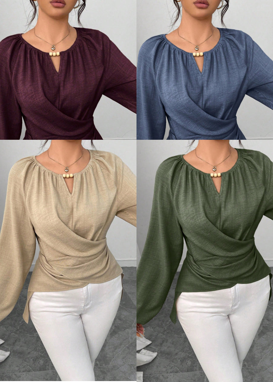 Fashion Green Asymmetrical Lace Up Cotton Shirt Fall