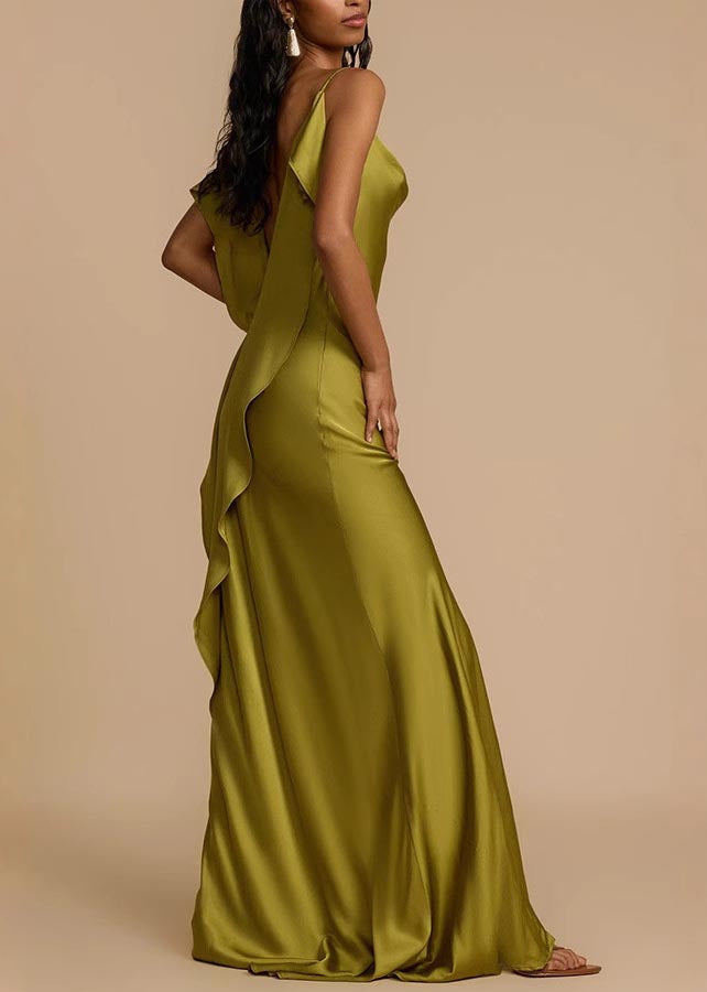 Fashion Green Backless Side Open Silk Cami Dress Summer