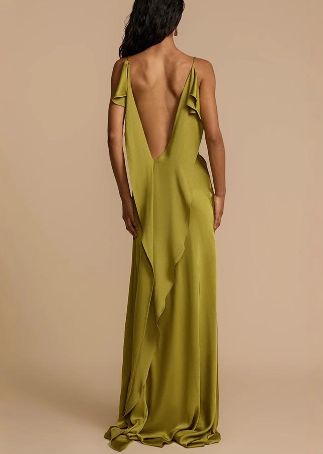 Fashion Green Backless Side Open Silk Cami Dress Summer