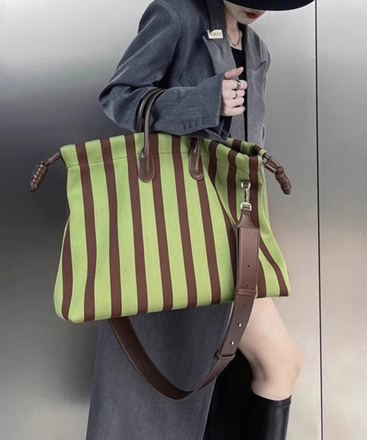 Fashion Green Striped Large Capacity Faux Leather Shoulder Bags