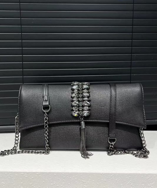 Fashion Grey Zircon Faux Leather Chain Linked Shoulder Bag