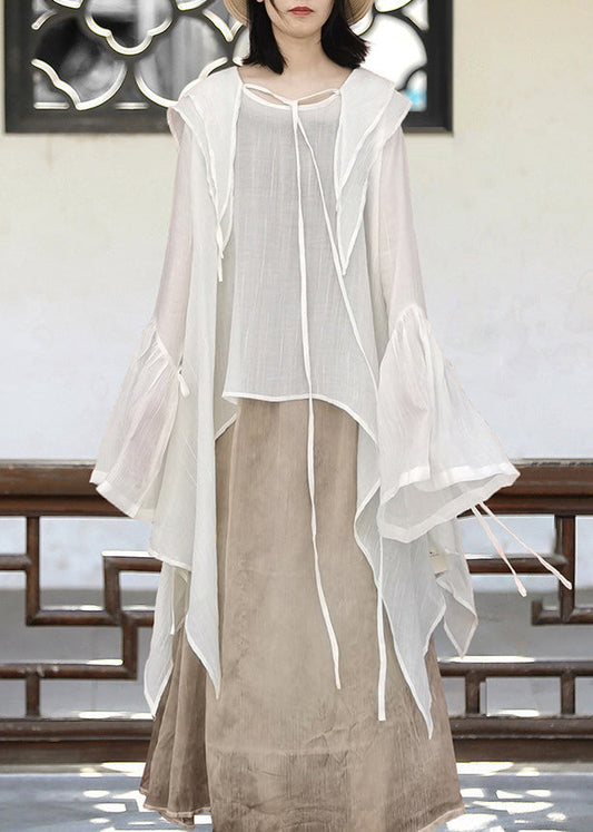 Modisches, asymmetrisches Hemd aus Baumwolle mit UPF 50+ und ausgestellten Ärmeln in Khaki