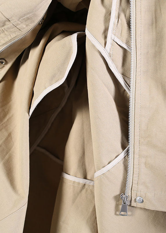 Mode Khaki Zip Up Taschen Baumwolle Trenchcoats Frühling
