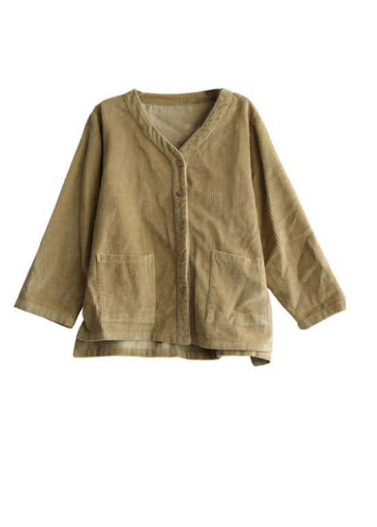 Mode Khaki taste V-ausschnitt Cord mäntel Frühling