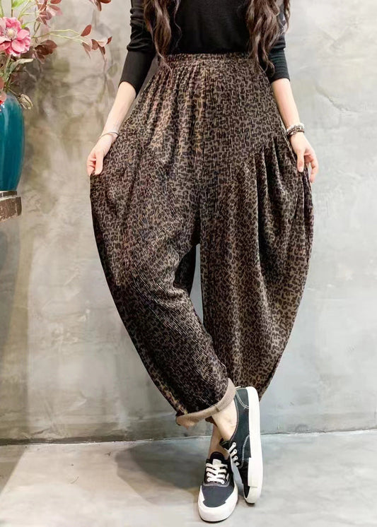 Pantalones de pierna ancha y cintura alta con estampado de leopardo de moda