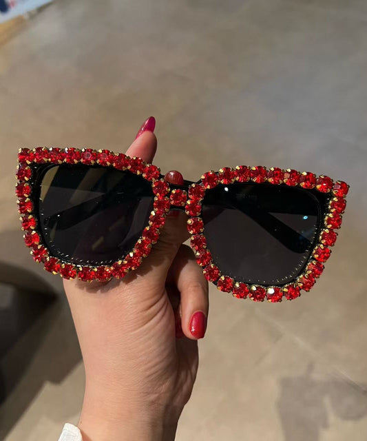 Fashion Luxury White Zircon Studded Sunglasses With Large Frame