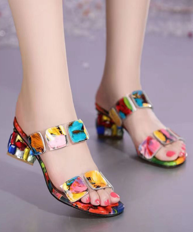 Moderne Sandalen mit mehrfarbigem Muster, Blockabsatz und Peep-Toe