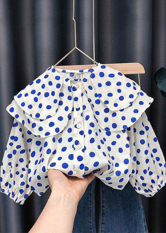Fashion O-Neck Dot Print Kids Shirts And Jeans Two Piece Set Fall
