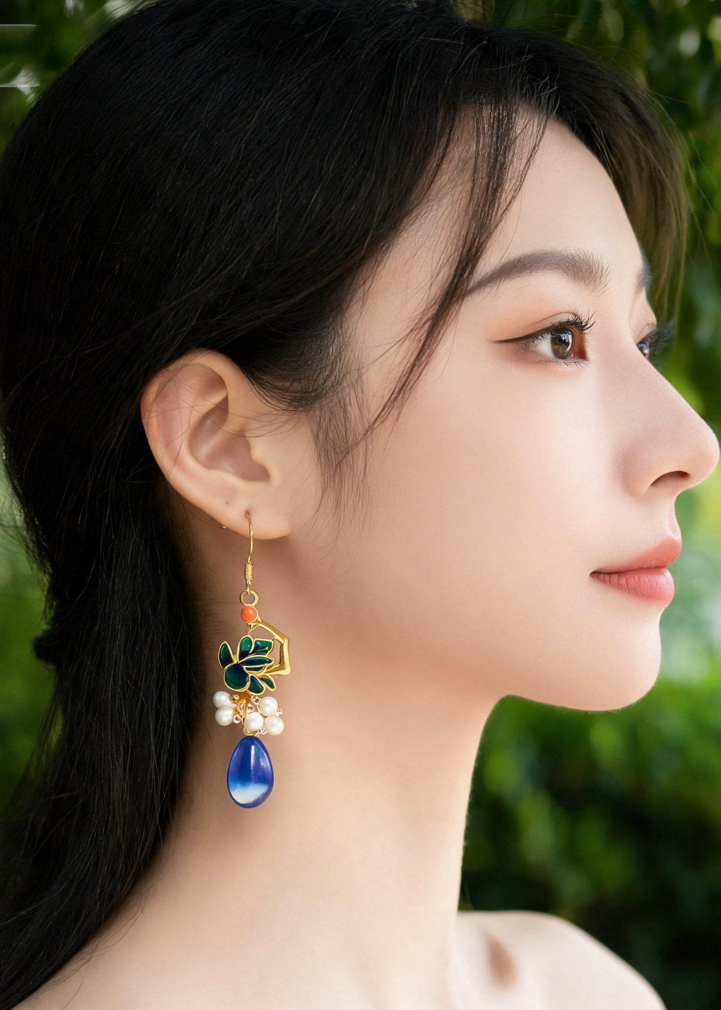 Fashion Peacock Blue Water Droplet Gem Stone Drop Earrings