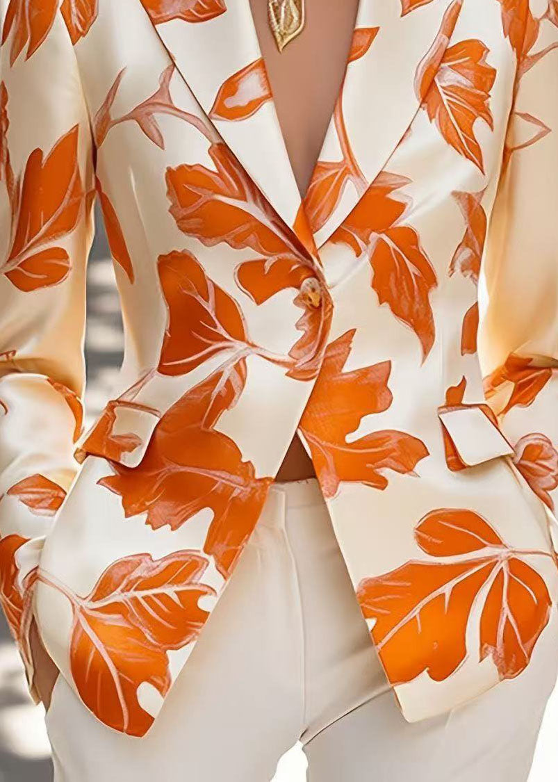 Fashion Peter Pan Collar Button Print Satin Blazer Jackets Coat Fall