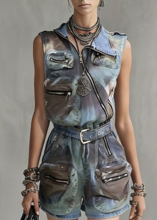 Fashion Peter Pan Collar Sashes Patchwork Jumpsuits Sleeveless