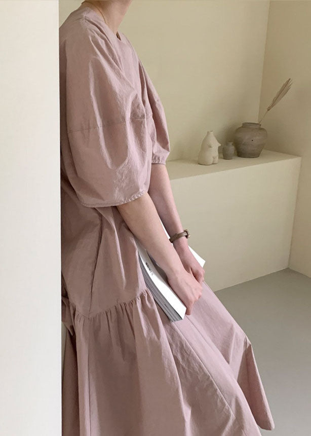 Mode Rosa Puffärmel Patchwork Baumwolle Urlaubskleider Frühling