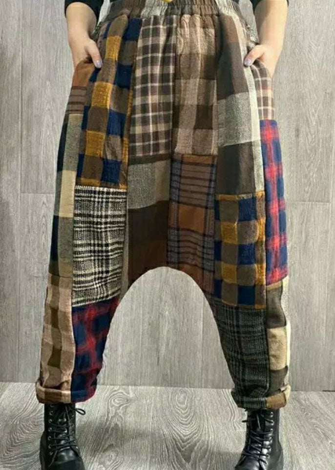 Mode Plaid Patchwork dicke Leinenhose Winter