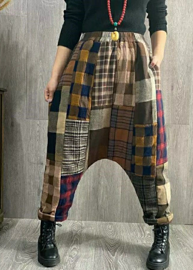 Mode Plaid Patchwork dicke Leinenhose Winter