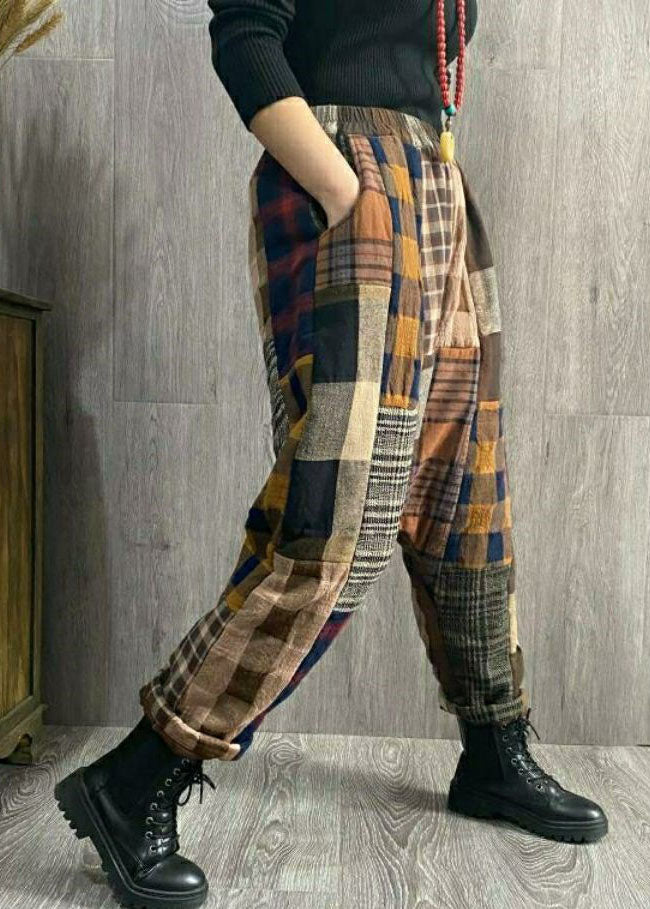 Mode Plaid Patchwork dicke Leinenhose Winter