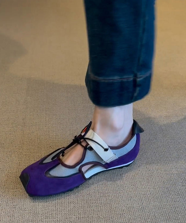 Fashion Purple Hollow Out Lace Up Splicing Flat Shoes For Women