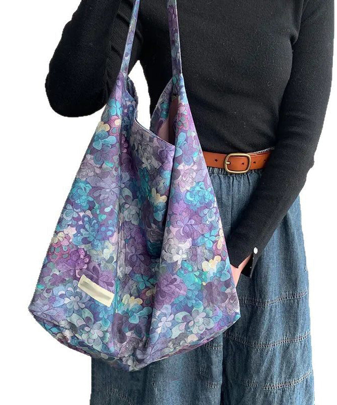 Fashion Purple Print Large Capacity Canvas Shoulder Bag