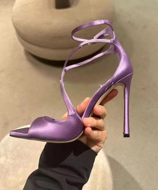 Fashion Purple Splicing Satin Stiletto Sandals Peep Toe