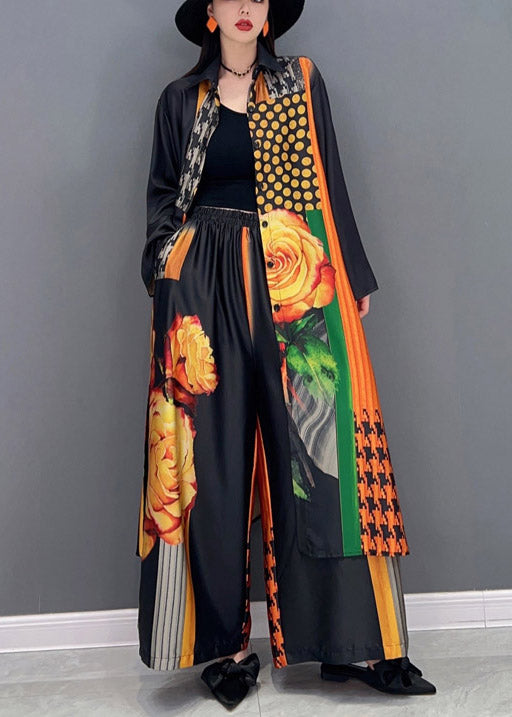 Modisches rotes Peter-Pan-Kragen-Langhemd mit seitlichem Druck und weiten Hosen, zweiteilig, langärmelig