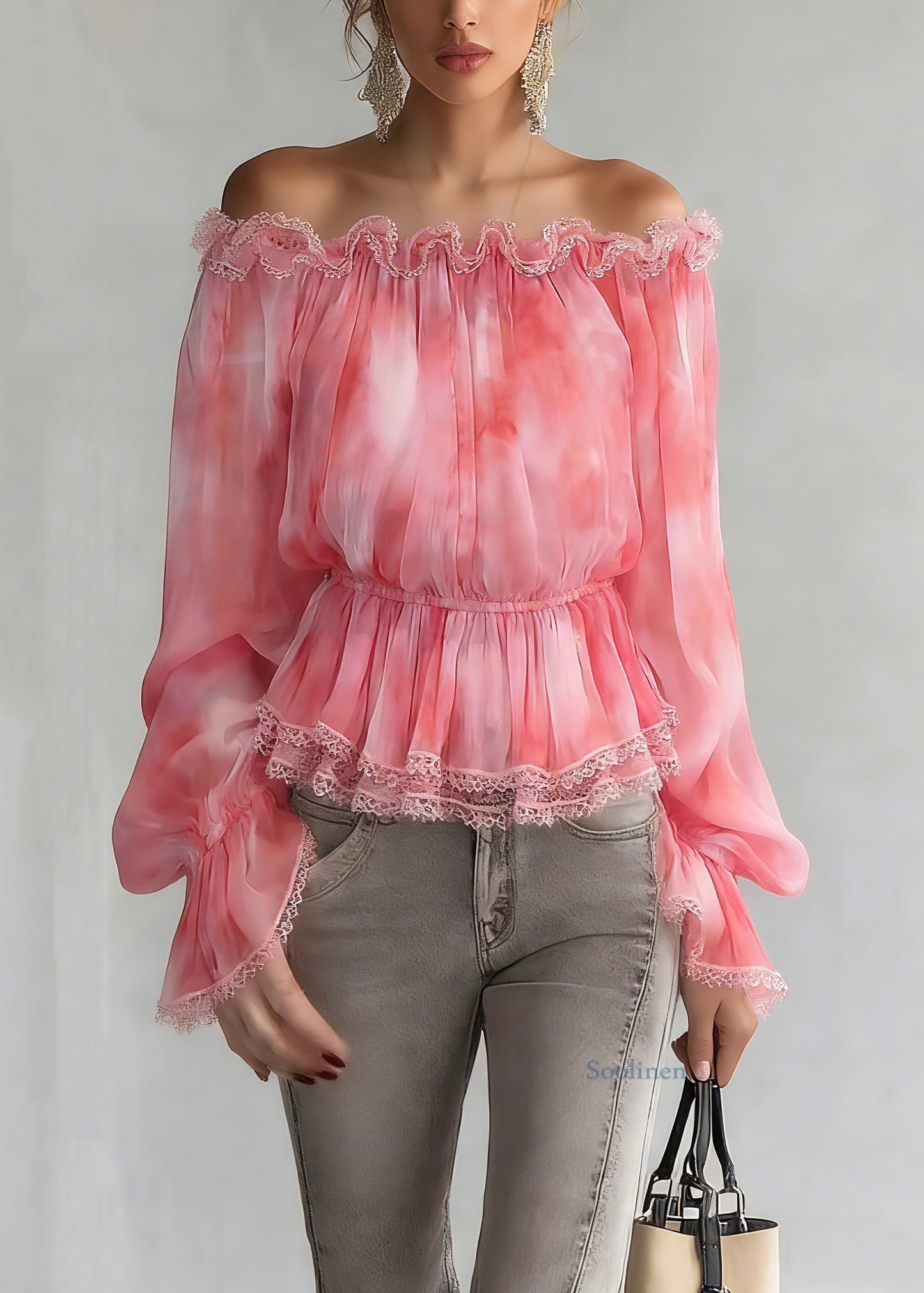 Fashion Red Slash Neck Patchwork Tunic Silk Shirts Spring