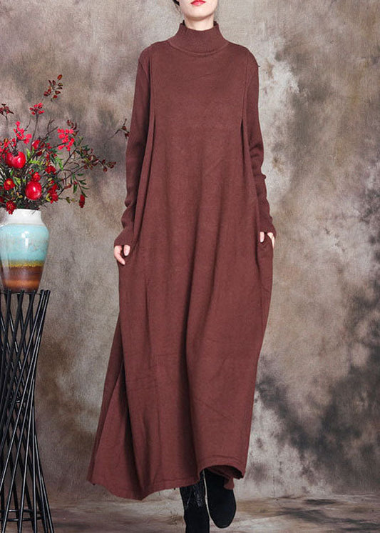 Modisches, rotes, schmal geschnittenes Retro-Strick-Pulloverkleid für den Herbst