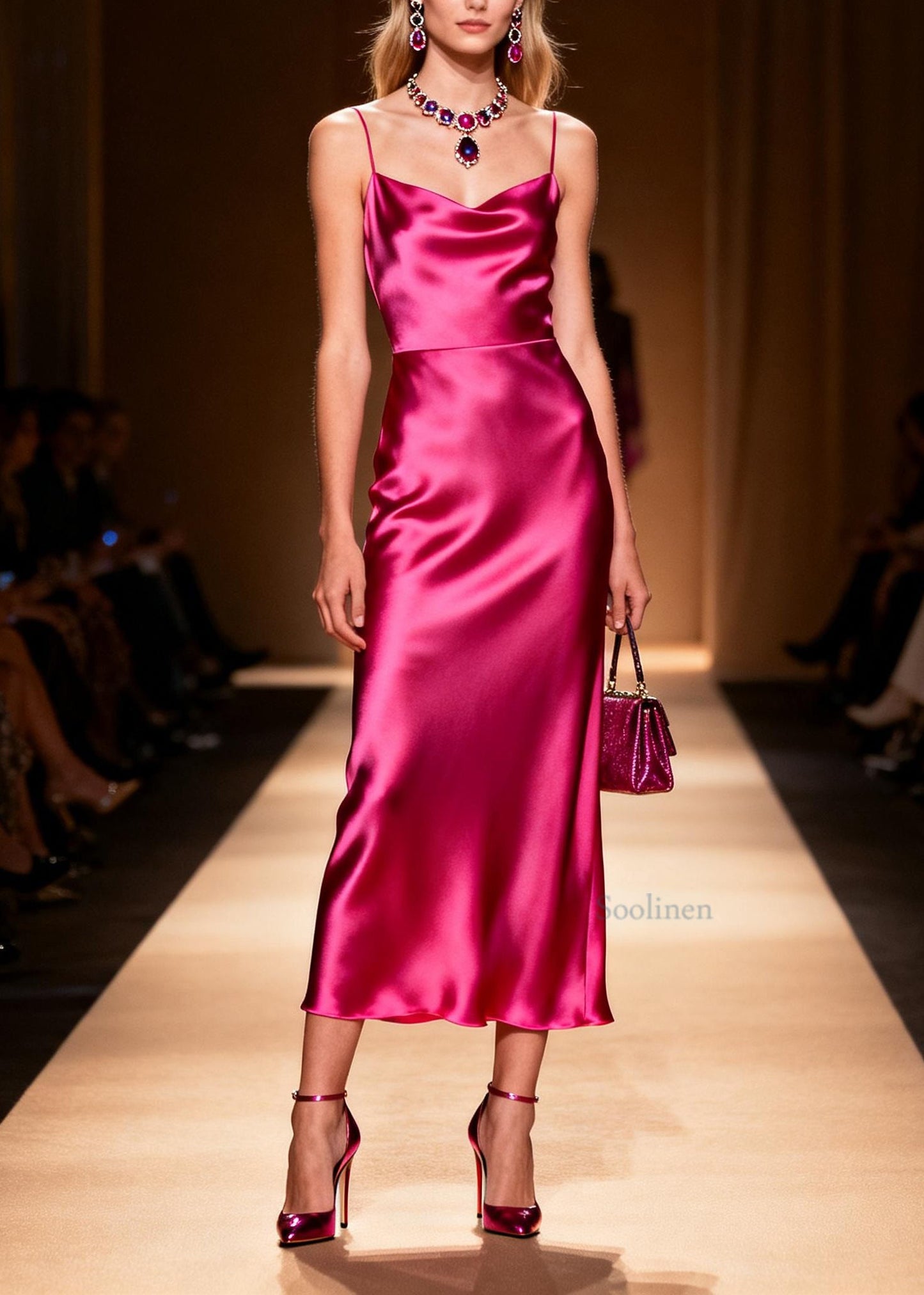 Fashion Rose Silk Spaghetti Strap Dress Summer