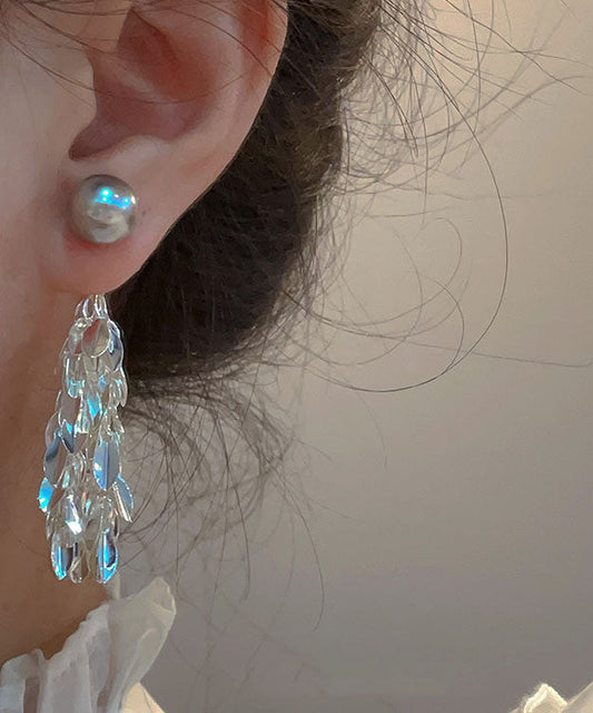 Pendientes colgantes con borlas de perlas y cobre dorado de seda de moda