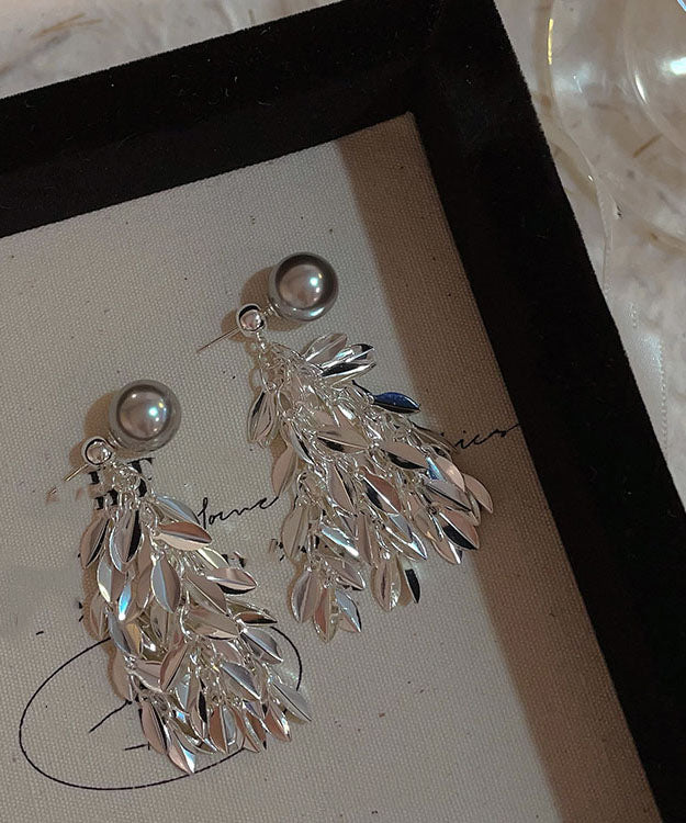 Pendientes colgantes con borlas de perlas y cobre dorado de seda de moda