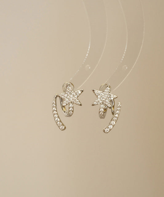 Fashion Silk Sterling Silver Zircon Pentagram Stud Earrings