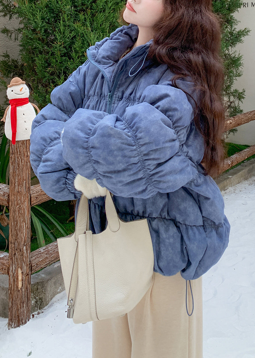 Abrigos de invierno de plumón de pato con cordón y teñido anudado de gran tamaño en azul cielo a la moda