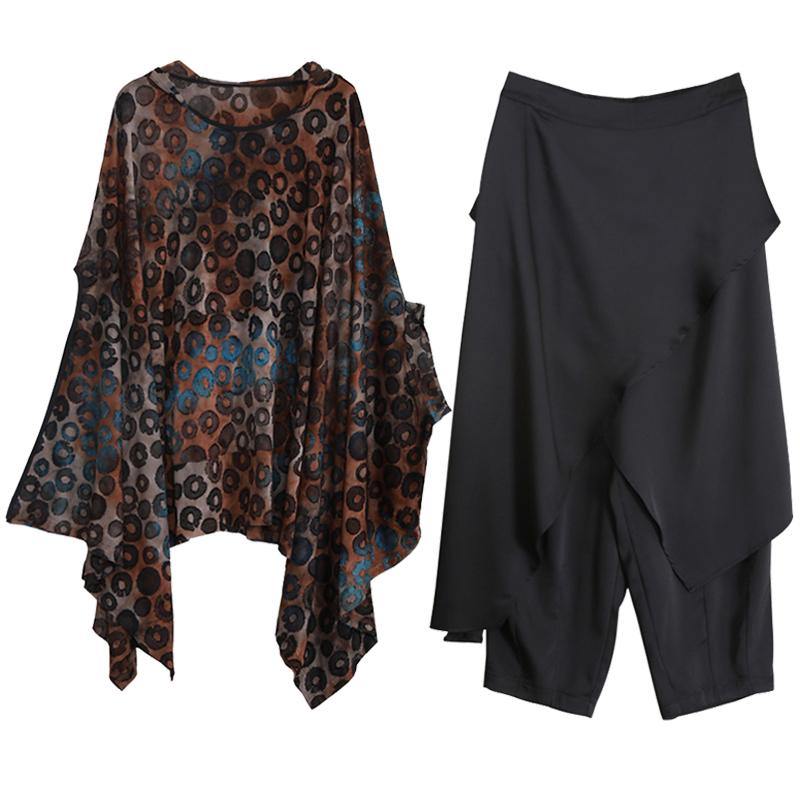 Fashion Suit Bat Sleeve Irregular Top Personality Wide Leg Pants Spring - SooLinen