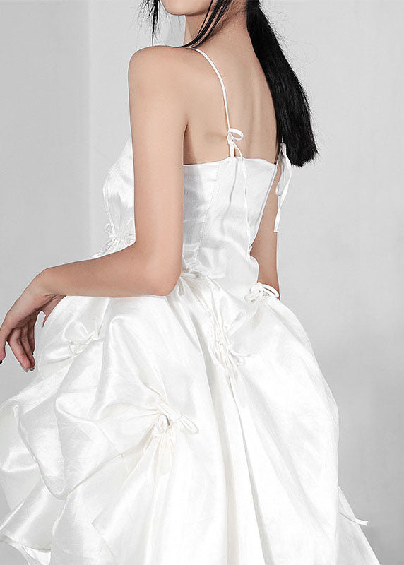 Fashion White BowAsymmetrical Summer Spaghetti Strap Dress