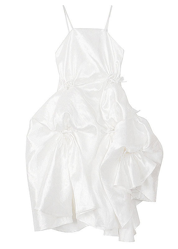 Fashion White BowAsymmetrical Summer Spaghetti Strap Dress